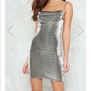 Nasty Gal Silver and Gold Bodycon Dress Size 6
